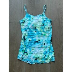 Justice Tank Top Youth Blue Green Glitter Ruffled Floral Y2K 90s Petite Size 12‎